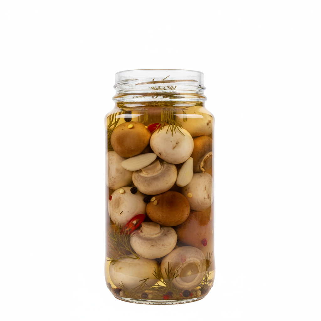 Envase con champiñones encurtidos