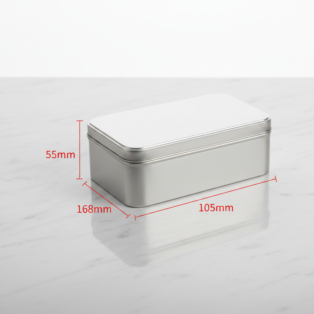 Caja metálica 168x105x55 con medidas: largo 168mm, ancho 105mm, alto 55mm