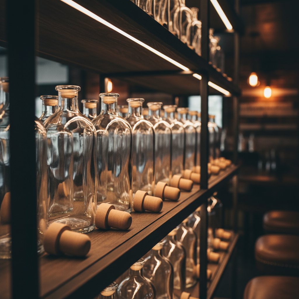 Botellas flint 375ml en contexto bar/destilería premium