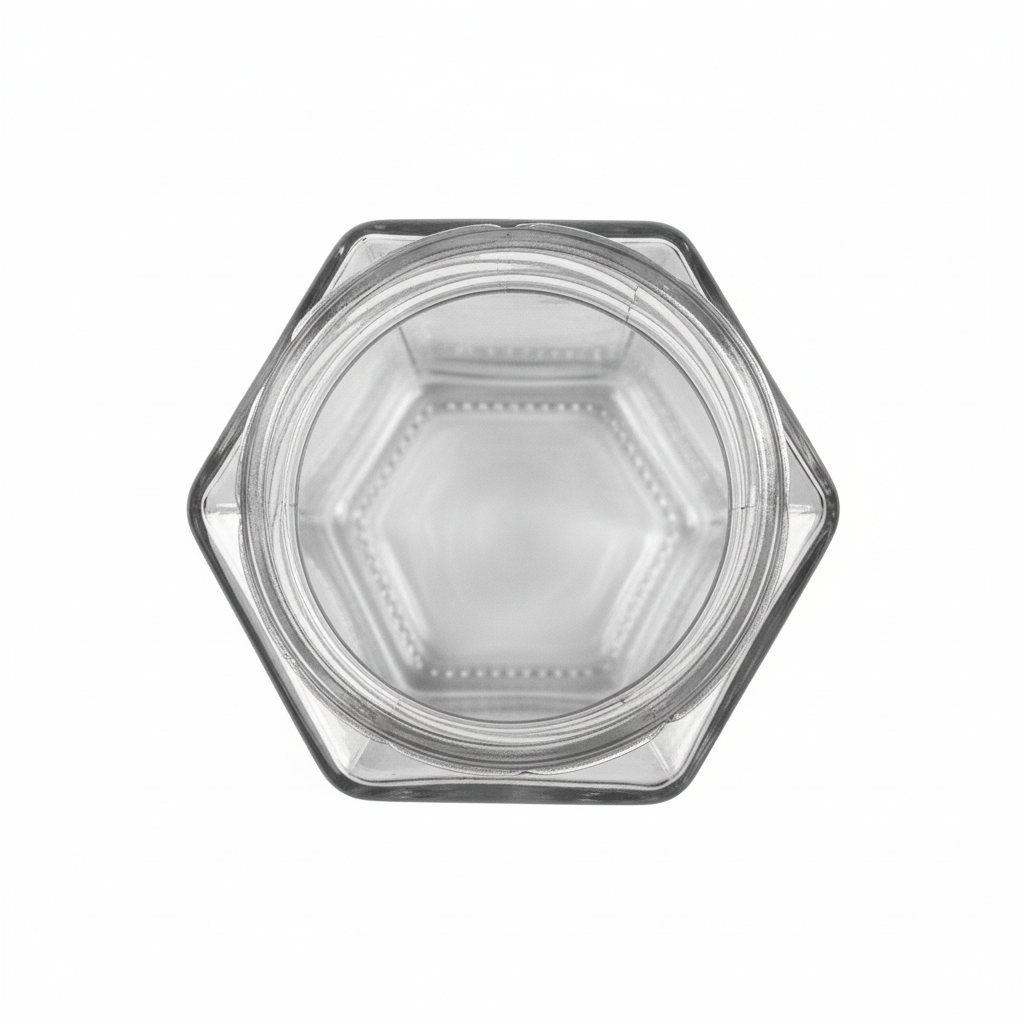 Detalle hexagonal del área de cierre Twist Off 58mm desde arriba