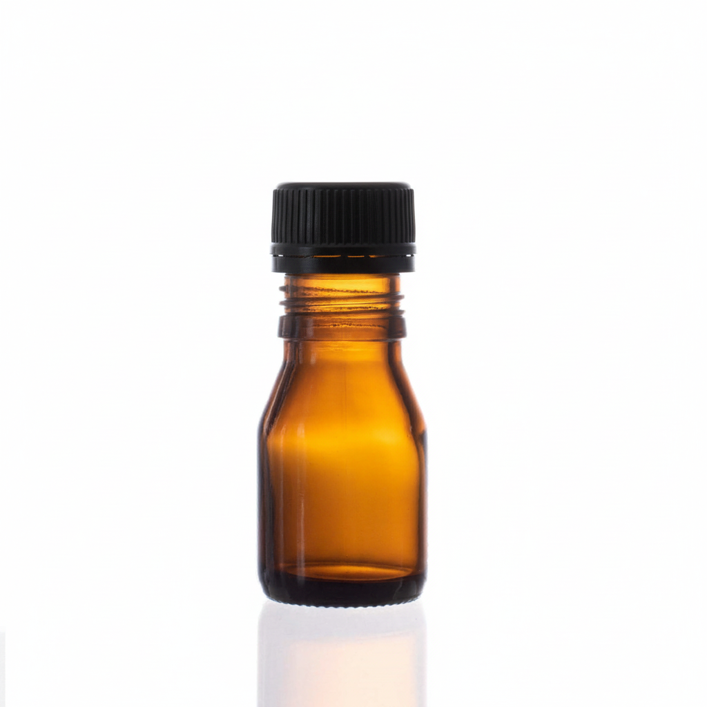 Envase de vidrio ámbar 30ml con tapa plástica negra rosca B.28
