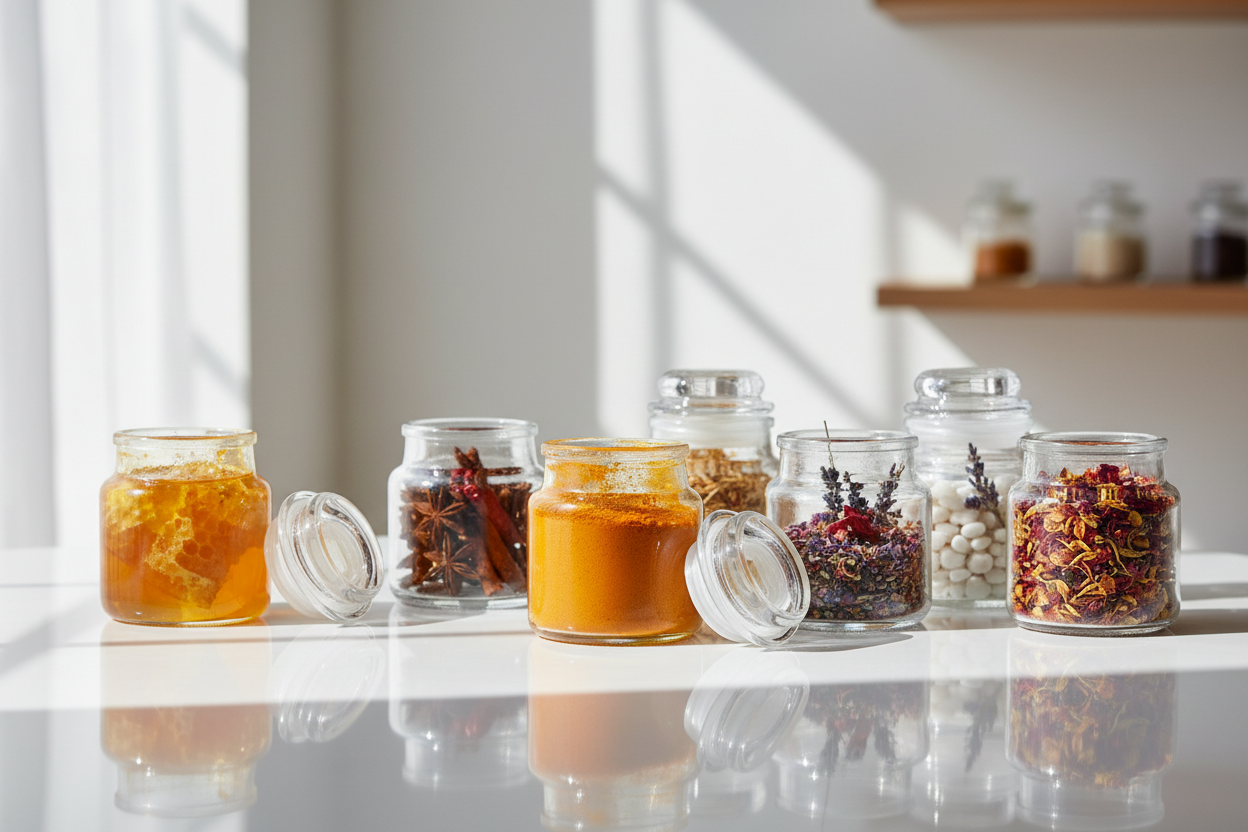 Frascos con tapa de vidrio con productos artesanales