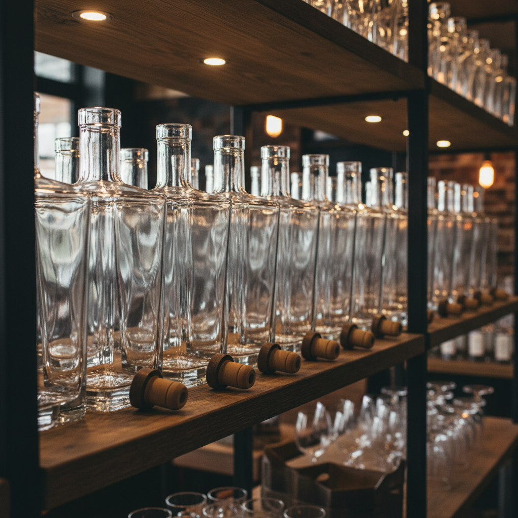 Botellas flint en contexto bar/destilería premium