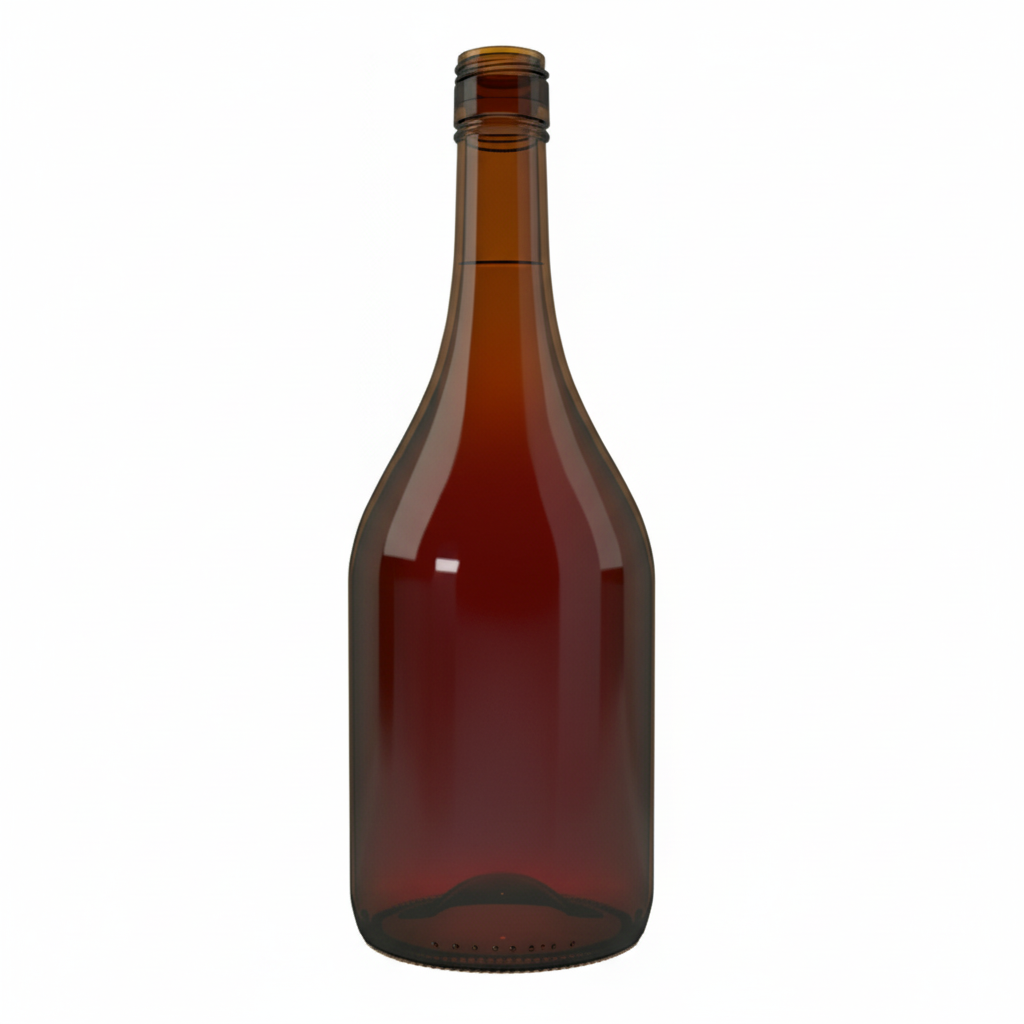 Botella de vidrio ámbar 750ml con whisky sin etiqueta