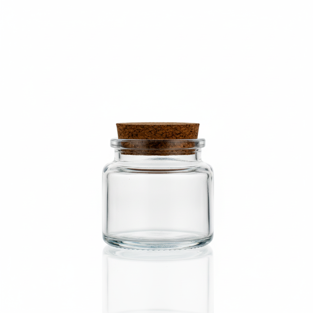 Envase de vidrio transparente 90ml sellado con corcho