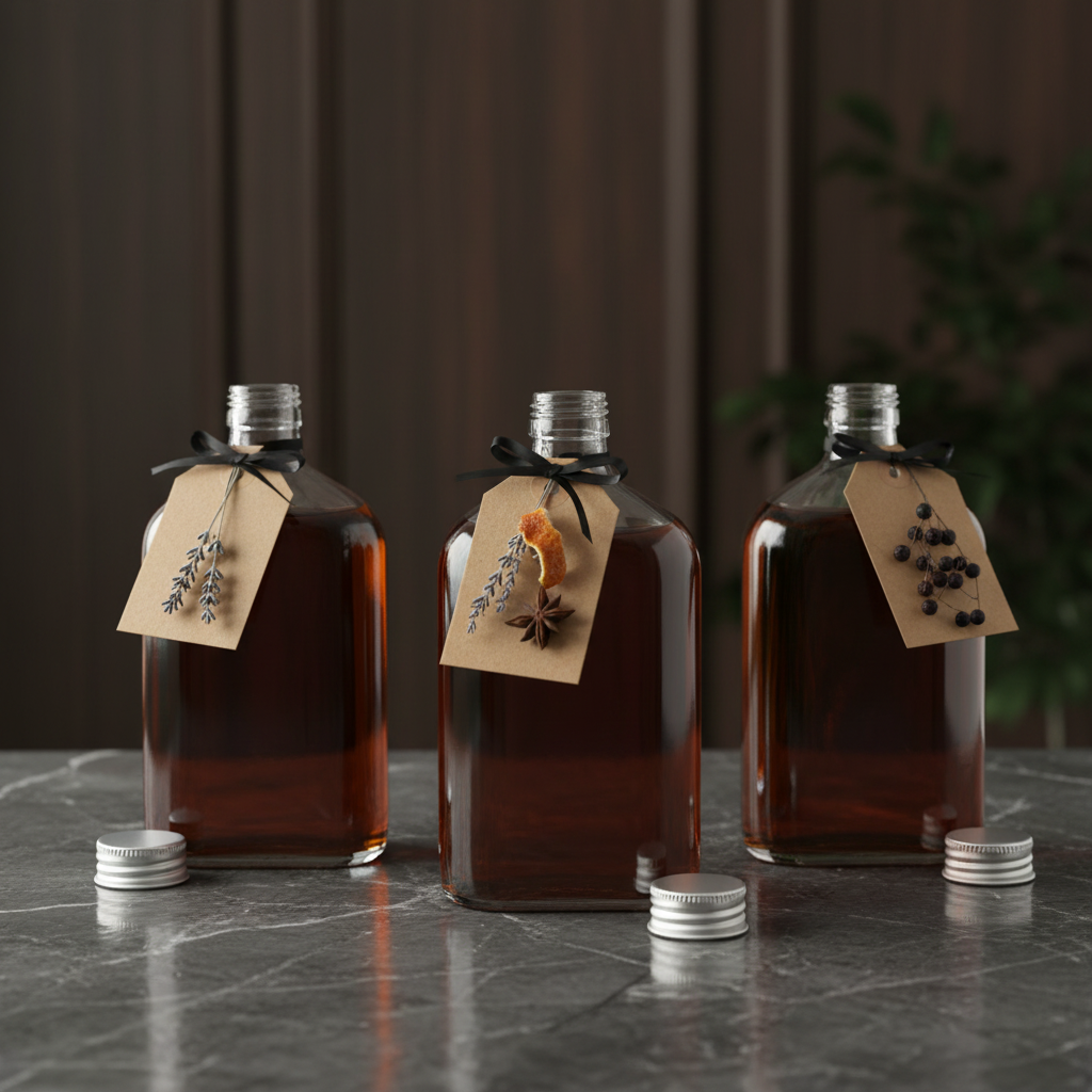 Botellas flint 350cc en display premium dark-luxury sobre mármol