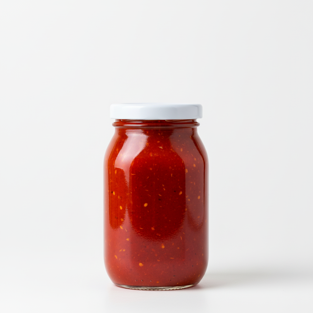 Frasco 250ml con tapa de rosca blanca y salsa picante