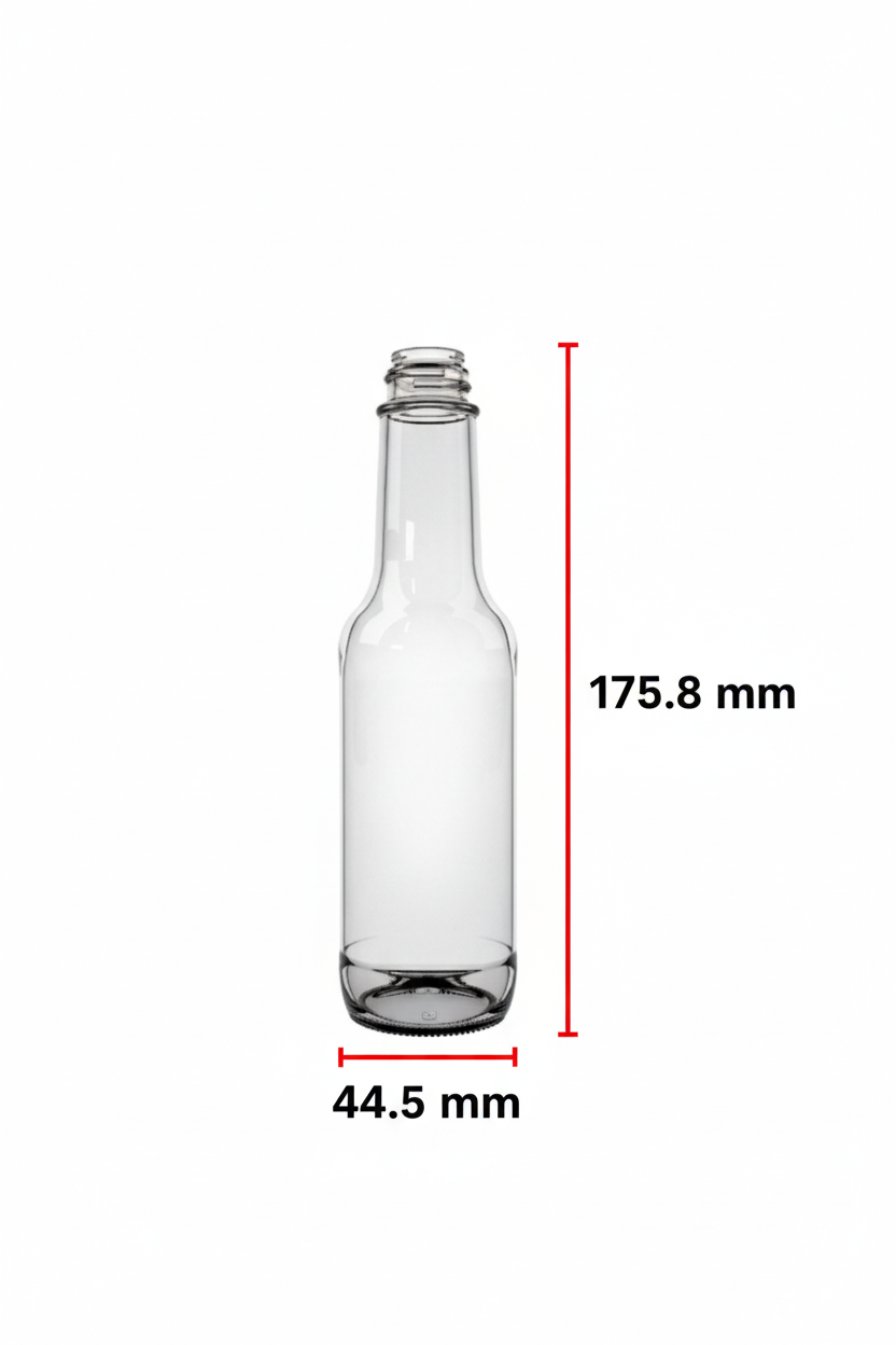 Dimensiones de la botella: 175.8mm de alto x 44.5mm de diámetro