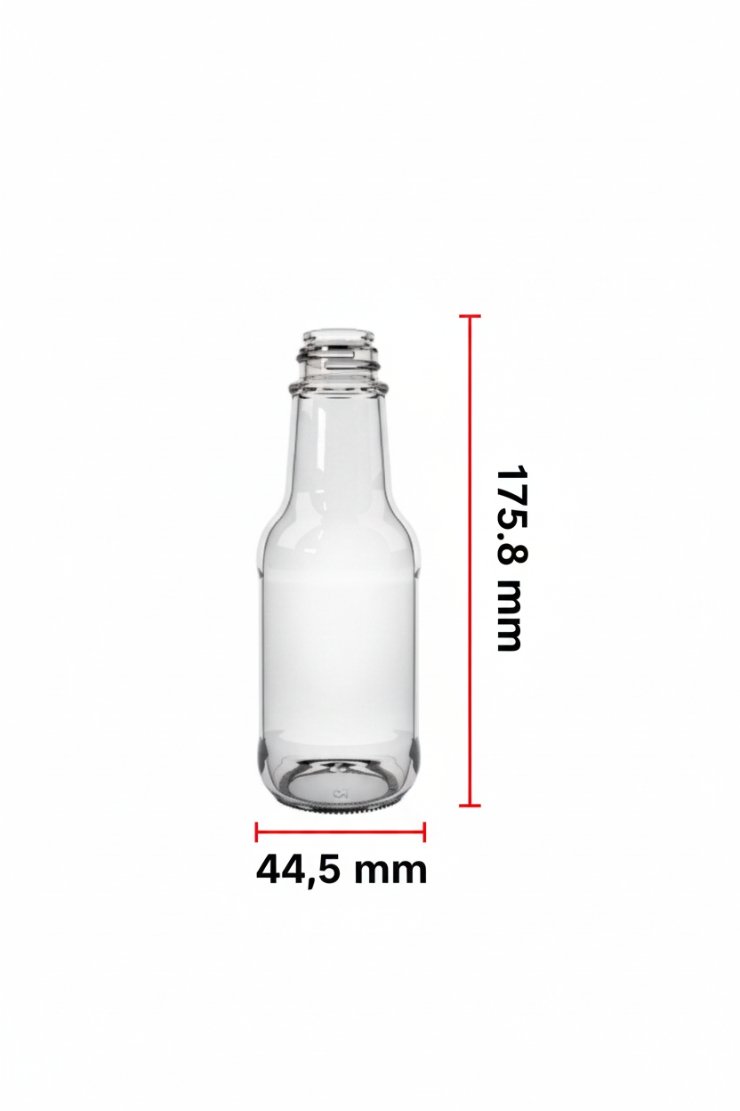 Dimensiones de la botella: 175.8mm de alto x 44.5mm de diámetro