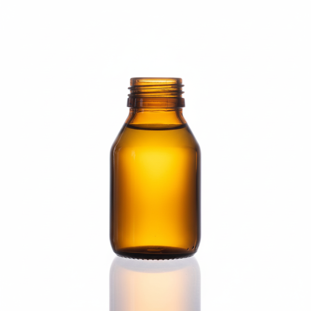 Envase de vidrio ámbar HX60F 60ml con líquido dorado, sin etiqueta