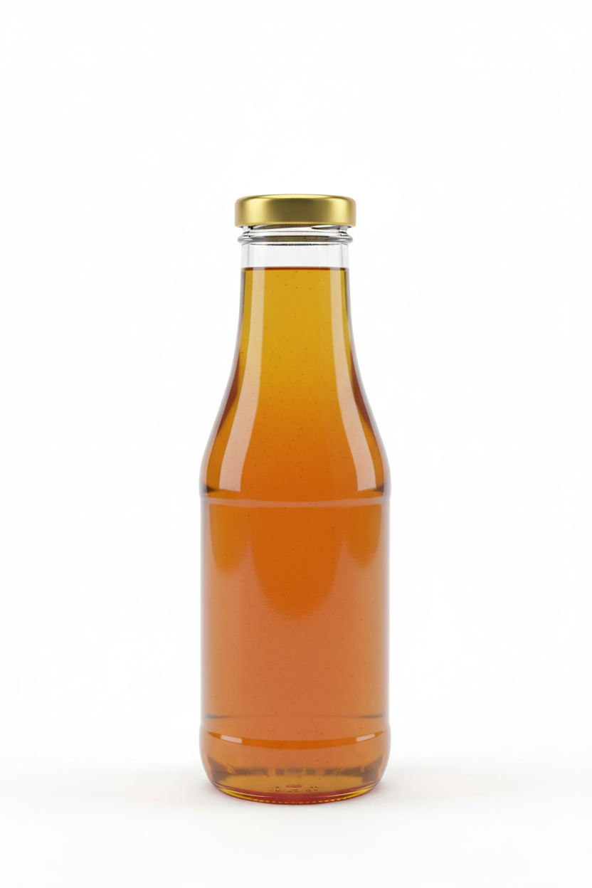 Botella de vidrio 358ml con miel y tapa metálica Twist Off dorada