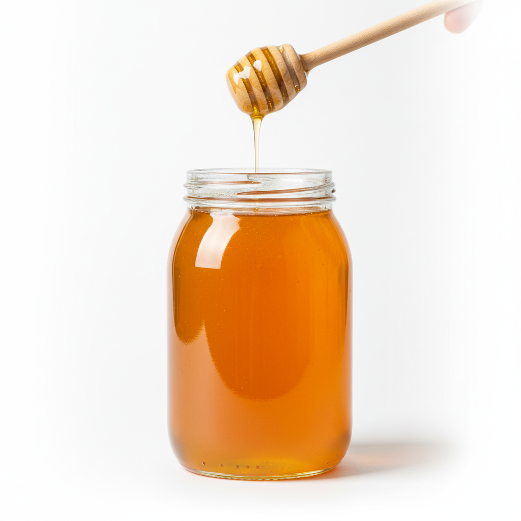 Frasco 500ml con miel mostrando uso final