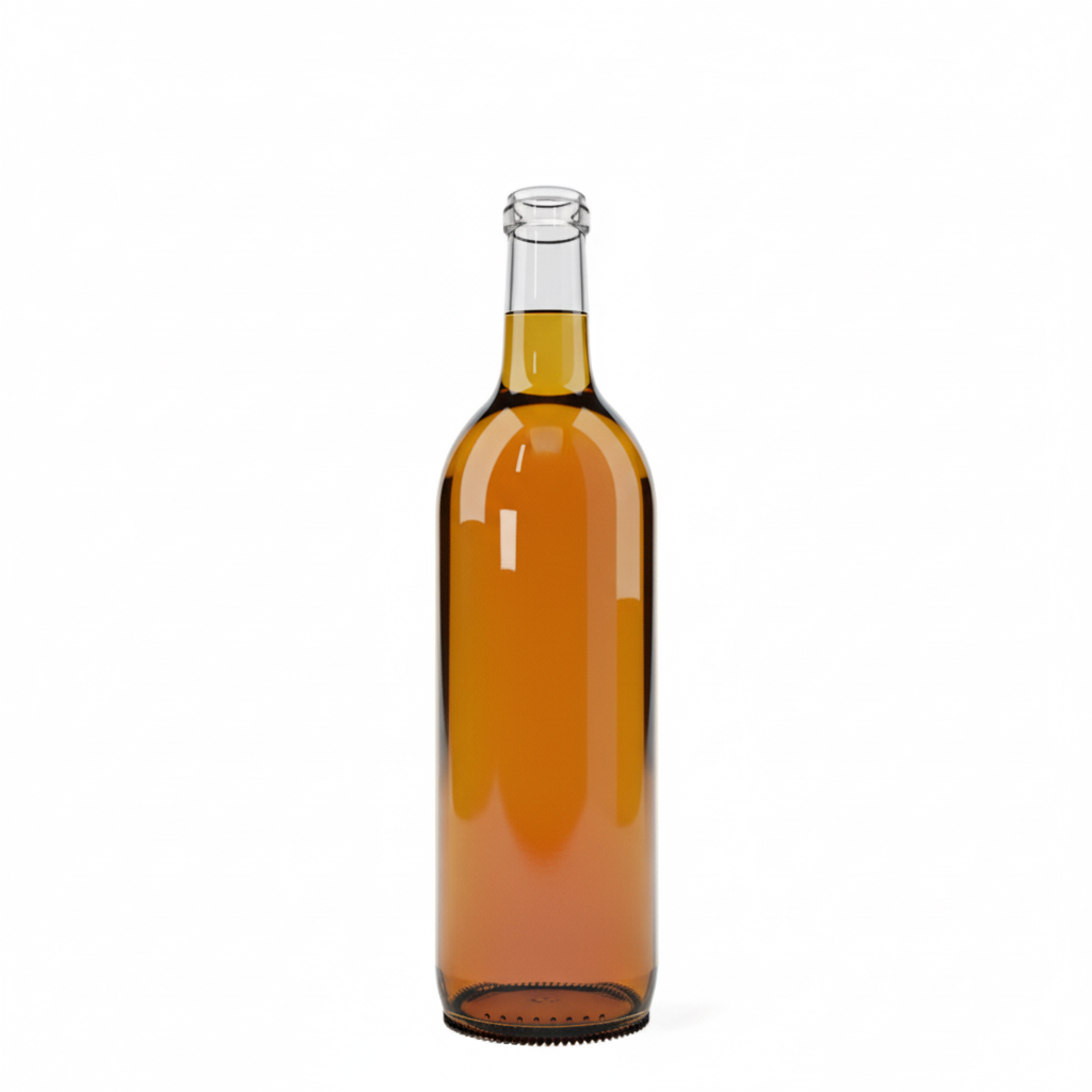 Botella de vidrio 2312 flint 750ml con whisky dorado, sin etiqueta