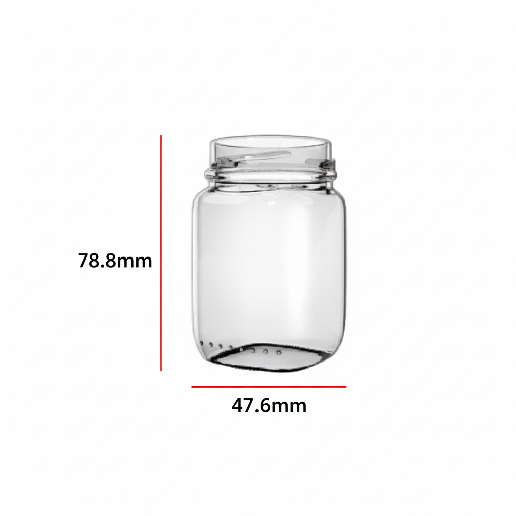 Dimensiones del frasco: 78.8mm alto × 47.6mm diámetro