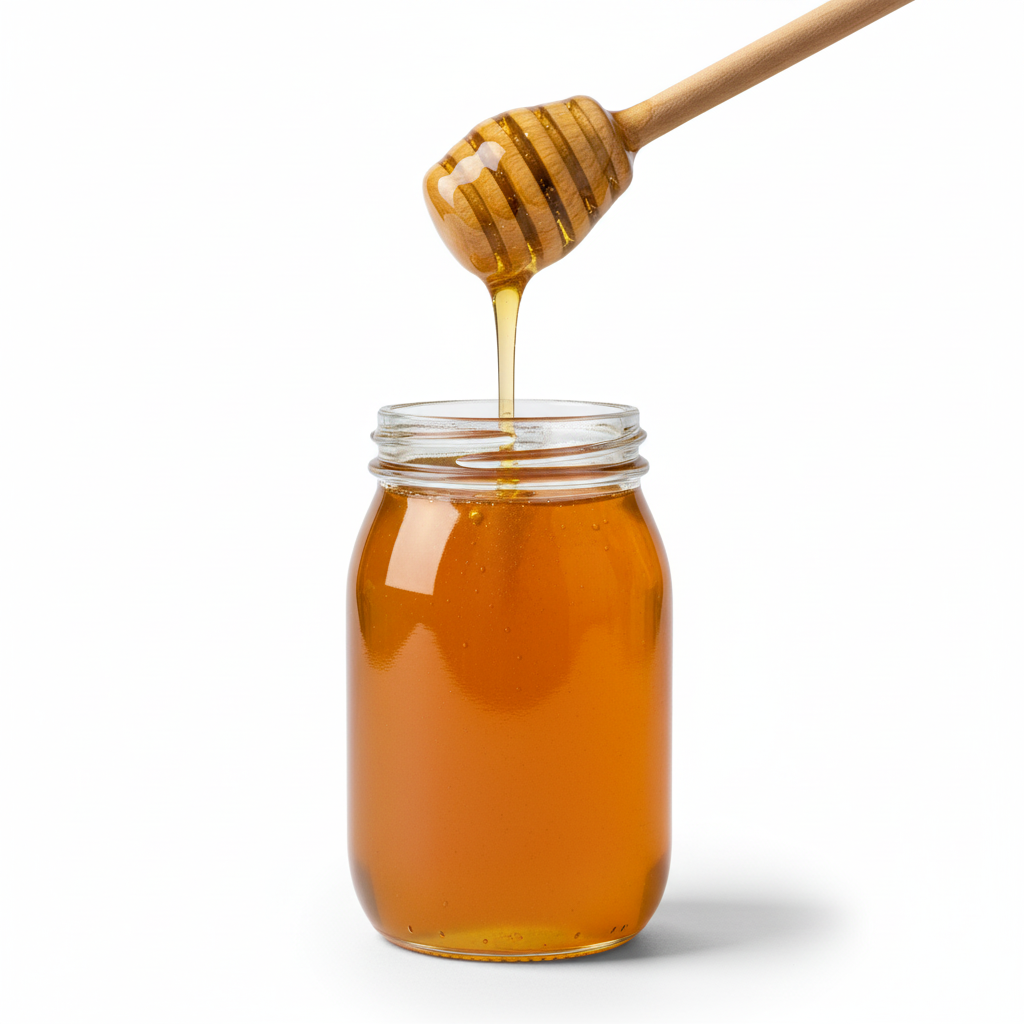 Frasco 250ml con miel mostrando uso final
