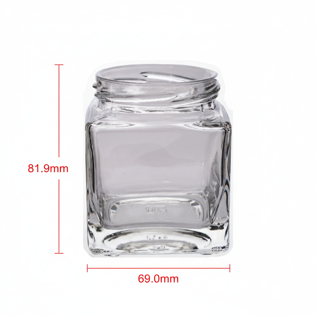 Dimensiones del frasco: 81.9mm alto × 69.0mm diámetro