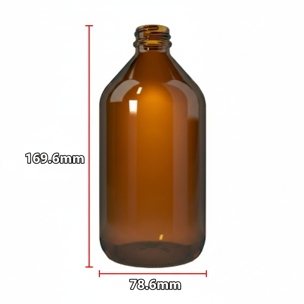 Dimensiones técnicas del envase ámbar 169.6 x 78.6 mm
