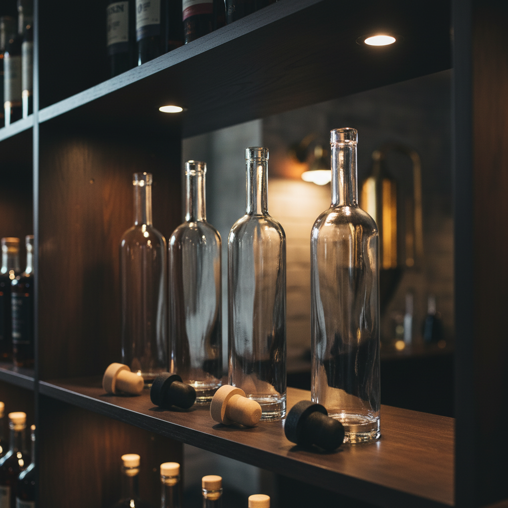 Botellas flint en contexto bar/destilería premium