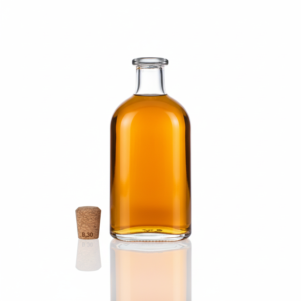 Botella de vidrio flint 375ml con whisky dorado sin corcho