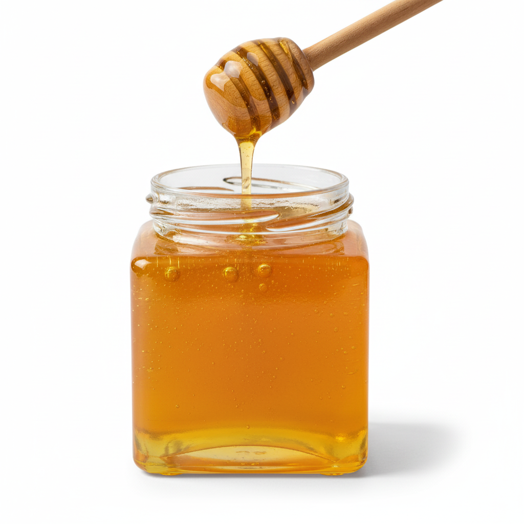 Frasco 212ml con miel mostrando uso final