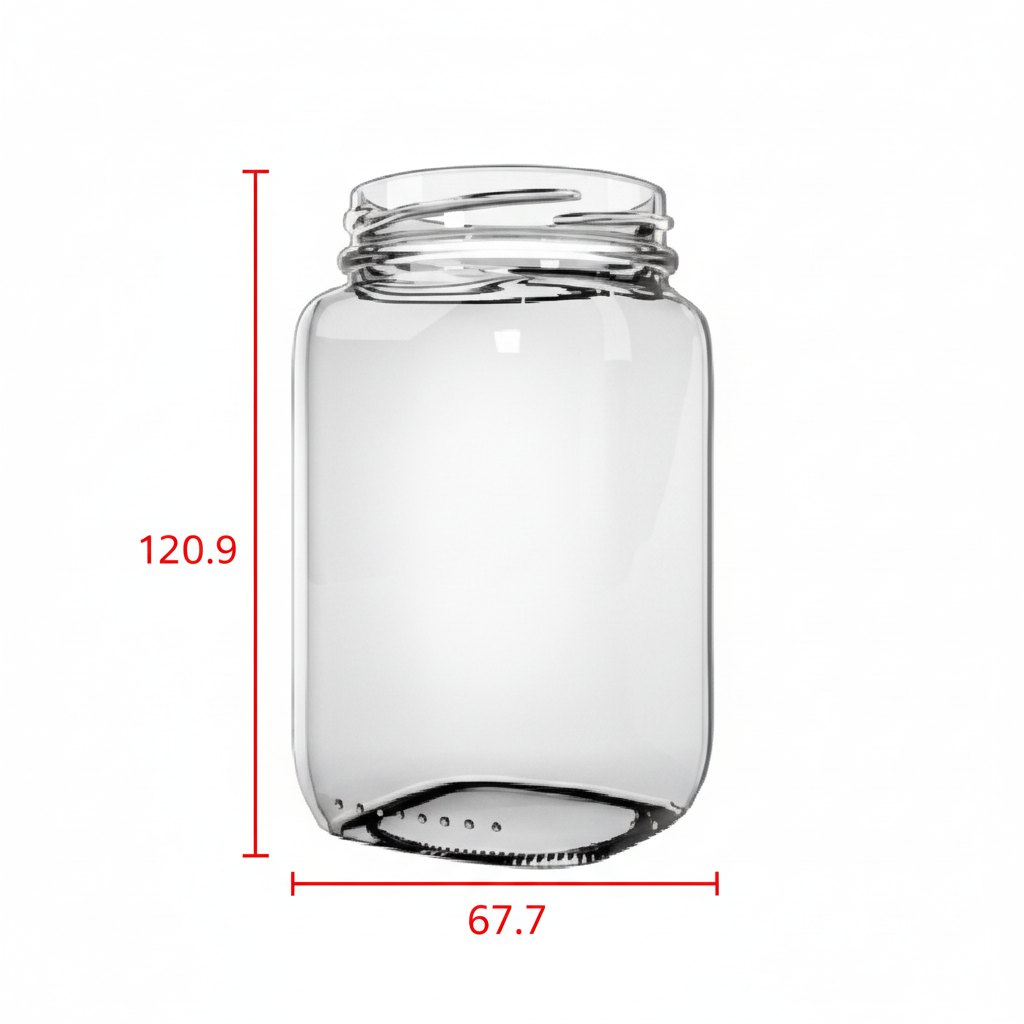 Dimensiones del envase de vidrio 370ml: 120.9mm alto x 67.7mm diámetro