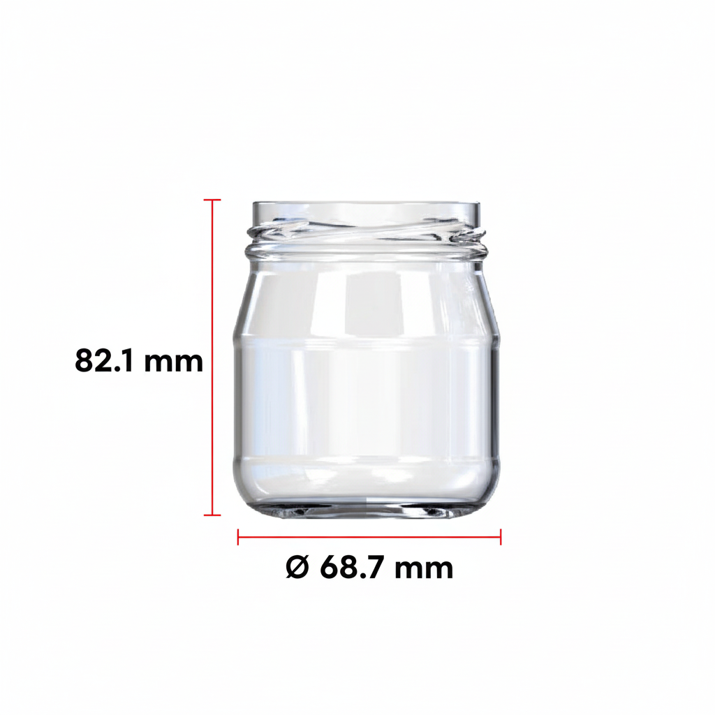 Dimensiones del envase: 82.1mm altura × 68.7mm diámetro